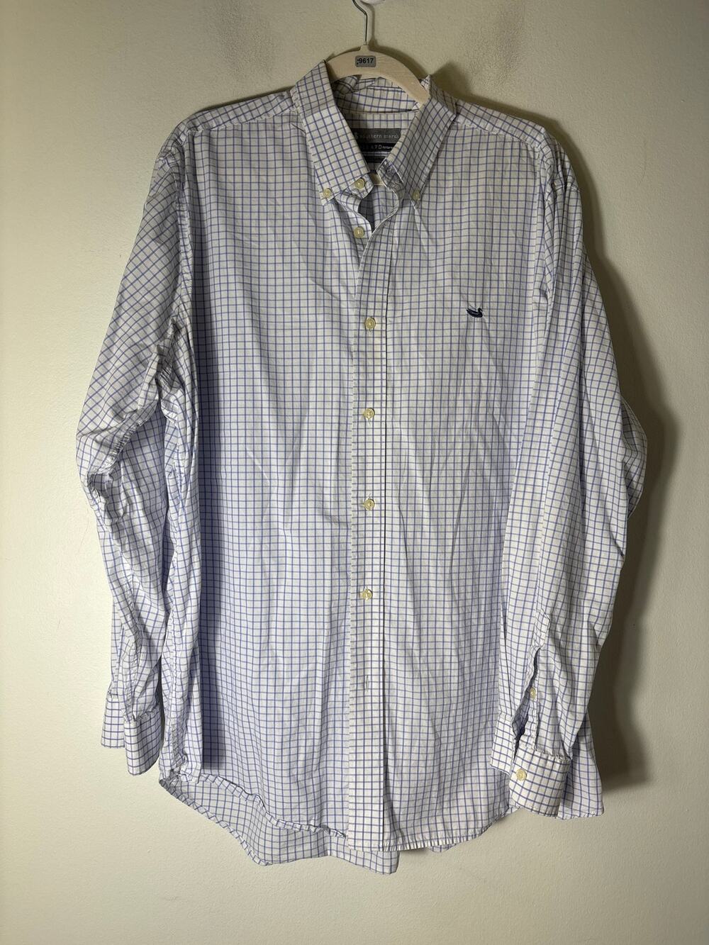 Men's Southern Marsh Blue White Plaid Long Sleeve Button Up Shirt Sz XL